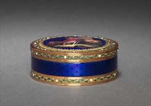 Box, 1700s. France, 18th century (style of Louis XVI). Gold and enamel; diameter: 2.6 x 7 cm (1 x 2