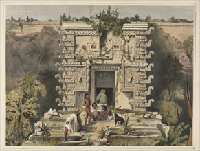 Gateway of the Great Teocallis, Uxmal. Frederick Catherwood (British, 1799-1854). Lithograph, hand