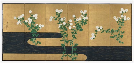 Chrysanthemums by a Stream, late 1700s-early 1800s. Follower of Ogata Korin (Japanese, 1658-1716).