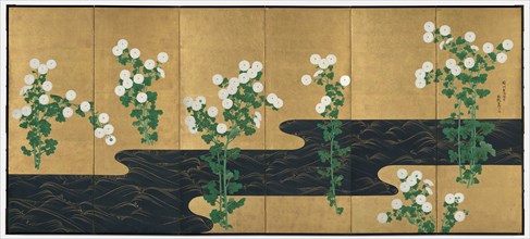 Chrysanthemums by a Stream, late 1700s-early 1800s. Follower of Ogata Korin (Japanese, 1658-1716).