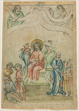 Single Leaf from a "Biblia Pauperum": Christ Carrying the Cross (verso), c. 1410. Germany, Bavaria,