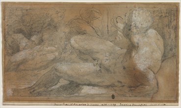 Three Male Nudes, c. 1540-1547. Domenico Beccafumi (Italian, 1486-1551). Black chalk or charcoal