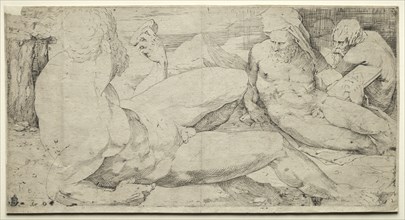 Three Male Nudes, second quarter 1500s. Domenico Beccafumi (Italian, 1486-1551). Engraving; sheet:
