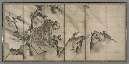 Tiger, 1500s. Sesson Shukei (Japanese, 1504-1589). Pair of six-panel folding screens; ink on paper;