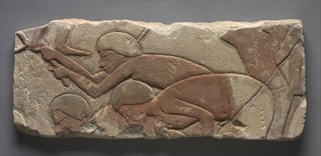 Talatat: Men Hoeing the Earth, c. 1353-1347 BC. Egypt, Karnak, New Kingdom, Dynasty 18, reign of