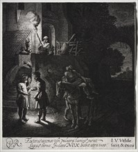 The Good Samaritan Paying the Innkeeper. Jan van de Velde (Dutch, 1620-1662). Engraving