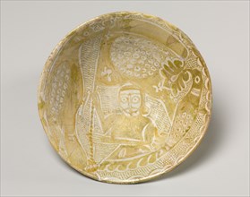 Luster Bowl with Man Holding a Banner, 900s. Iraq, probably Baghdad, Abassid Period, 10th Century.