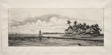 Oceania:  Fishing near Islands with Palms in the Uea or Wallis Group, 1863. Charles Meryon (French,