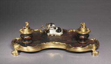 Inkstand,  c. 1745-1749. France, mid-18th century. Ormolu and lacquer; overall: 12.7 x 38.1 x 29.9