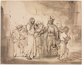 Christ Taken Before Caiaphas, c. 1641-1642. Rembrandt van Rijn (Dutch, 1606-1669). Pen and brown