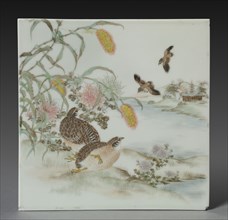 Plaque with Quail, Late 1700s. Japan, Late 18th century. Overglaze enamel porcelain; overall: 24.8
