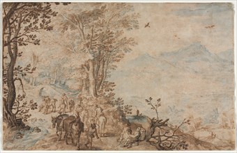 Landscape with Travelers, 1605. Jan Brueghel (Flemish, 1568-1625). Pen and brown ink and brush and