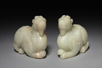 Pair of Fantastic Animals, 1700s-1800s. China, Qing dynasty (1644-1911). Jade; overall: 12.2 cm (4