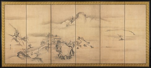 Eight Views of the Xiao and Xiang Rivers, 1700s. Watanabe Shiko (Japanese, 1683-1755). Six-panel