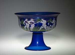 Tazza with a Frieze of Putti, 1800s. Italy, Venice (Murano), 19th century. Enameled blue glass;