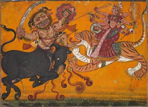 Durga Slaying Mahisha, c. 1700-1710. India, Pahari Hills, Nurpur school, early 18th Century. Ink