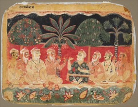 Nanda and the Elders, page from a Bhagavata Purana, c. 1525. India, Mewar or Delhi/Agra region,
