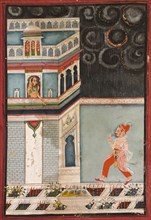 Lover's Tryst, 1750-1800. India, Rajasthan, Bundi Style, later half 18th century. Color on paper;