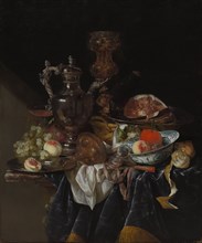 Silver Wine Jug, Ham, and Fruit, c. 1660-1666. Abraham van Beyeren (Dutch, 1620/21-1690). Oil on