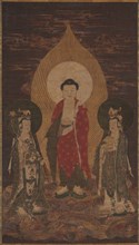 Amitabha Triad, possibly 1400s. Chinese, Ming dynasty (1368-1644). Hanging scroll, ink and color on
