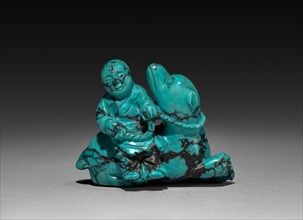 Boy and Dog, 15th Century. China, Ming dynasty (1368-1644). Turquoise; overall: 3.9 x 5 cm (1 9/16