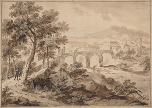 Landscape with Bridge, 1700-1729. Marco Ricci (Italian, 1676-1729). Brush and brown wash with green