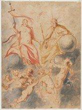 Holy Trinity, c. 1647. Theodor van Thulden (Flemish, 1606-1669). Watercolor and gouache over red