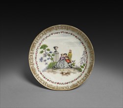 Saucer with Scene in style of Watteau, c. 1750-1760. China, Chinese Export -- Continental Market,