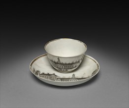 Tea Bowl and Saucer with View of Town (Cleves?), c. 1770-1785. China, Chinese Export -- Continental
