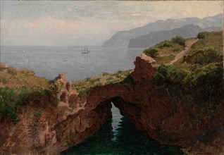 Natural Arch, Capri, 1856. William Stanley Haseltine (American, 1835-1900). Oil on paper mounted on