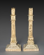 Candlestick Pair, 1800s - early 1900s. Italy, 15th century style (possibly 19th-early 20th century)
