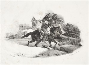Cuirassiers chargeant une batterie d'artillerie. Théodore Géricault (French, 1791-1824). Lithograph