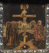 Portable Triptych Icon: The Crucifixion, 1600s. Byzantium. Russia, Moscow?, Byzantine period, 17th