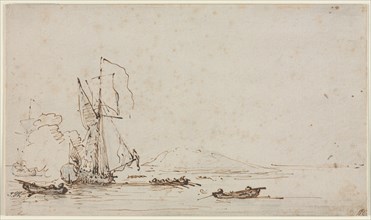 Yacht Receiving Salute, c. 1700. Willem van de Velde (Dutch, c. 1611-1693). Pen and brown ink over