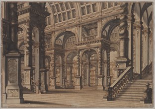 Monumental Vaulted Hall with Staircase, second quarter 18th century?. Giuseppe Galli Bibiena