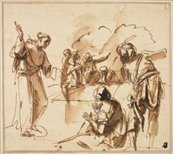 A Monk Preaching, mid 17th century?. Pier Francesco Mola (Italian, 1612-1666). Pen and brown ink