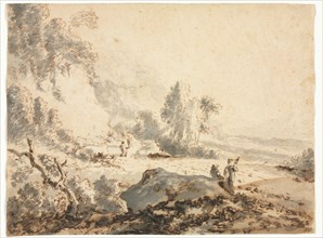 Landscape, 18th century. Anonymous, copy after Jan Hackaert (Dutch, 1629-c. 1700). Pen and brown