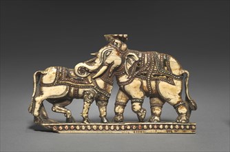 Bull and Elephant in Combat, 1500s-1600s. South India or Ceylon, 16th-17th century. Ivory; overall: