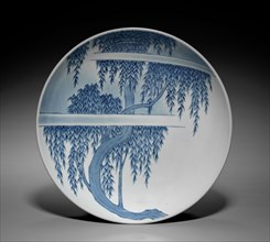 Plate with Willow Tree and Cloud, 1800s. Japan, Edo Period (1615-1868). Porcelain with underglaze