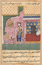 Page from Tales of a Parrot (Tuti-nama): Seventeenth night: The parrot addresses Khujasta at the