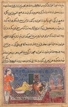 Page from Tales of a Parrot (Tuti-nama): Eighteenth night: Khalis repays the prince for his