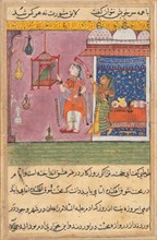 Page from Tales of a Parrot (Tuti-nama): Nineteenth night: The parrot addresses Khujasta at the