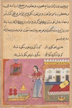 Page from Tales of a Parrot (Tuti-nama): Twentieth night: The parrot addresses Khujasta at the