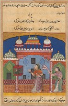 Page from Tales of a Parrot (Tuti-nama): Twenty-second night: The parrot addresses Khujasta at the