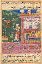 Page from Tales of a Parrot (Tuti-nama): Thirtieth night: The parrot addresses Khujasta at the