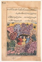 Page from Tales of a Parrot (Tuti-nama): Thirty-second night: The tale of the three men trapped in