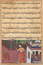 Page from Tales of a Parrot (Tuti-nama): Thirty-third night: The parrot addresses Khujasta at the