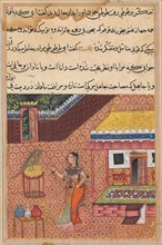 Page from Tales of a Parrot (Tuti-nama): Thirty-fourth night: The parrot addresses Khujasta at the