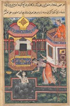 Page from Tales of a Parrot (Tuti-nama): Thirty-fifth night: The son of the king of Babylon sees