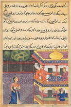 Page from Tales of a Parrot (Tuti-nama): Thirty-sixth night: The king of Babylon sees Mahrusa from